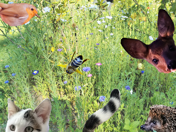 Wildblumenwiese mit Tieren
